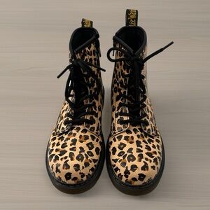 Dr. Martens 1460 Pascal Leopard Print Youth Girls Boots Size 3 US Side Zip"